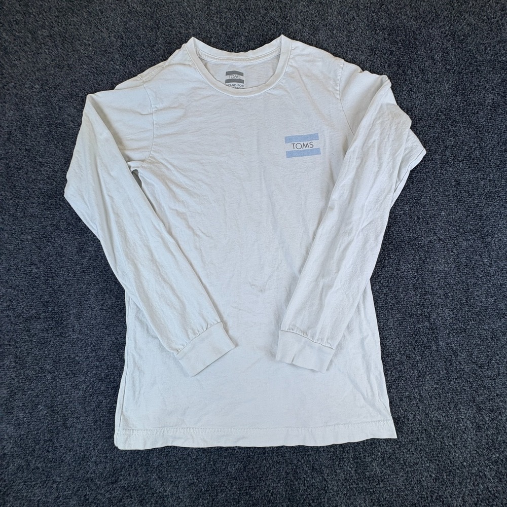 Toms Shirt Mens Small White Cotton Spell Out Logo Performance Casual‎ Crewneck